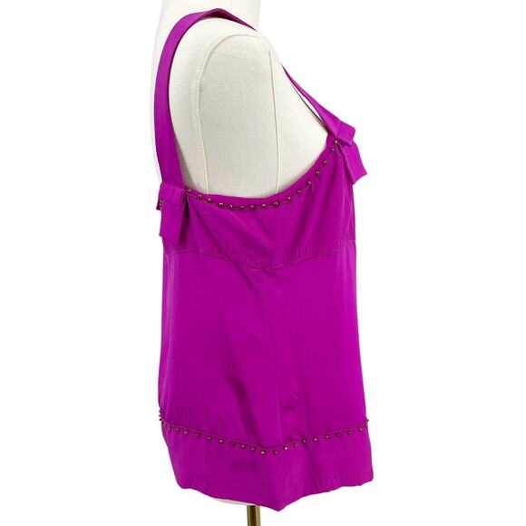 Diane Von Furstenberg Carl Top Fuchsia Pink Beaded Y2K Silk Blouse Size 8 - Picture 4 of 15